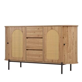 Urban Meuble Aparador efecto madera 2 puertas rat&aacute;n 3 cajones 140x38x77,5 cm