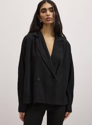 Icone Womens Grooved texture loose double-breasted Blazer Jacket