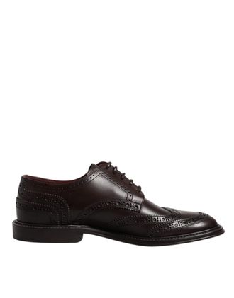 Dolce & Gabbana Brown Leather Derby Wingtip Lace Up Formal Dress Mens Shoes