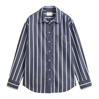 GANT Camisa Cl&aacute;sica de Popelina de Corte Relajado a Rayas - Blouses & Shirts - Mujer - Azul - XL