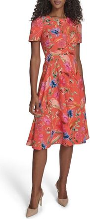 Calvin Klein Floral Midi Dress in Ember Multi at Nordstrom Rack, Size 10