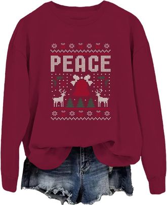 Generic I Come In Peace Im Peace Couples Sweatshirts Christmas Peace Sweater Funny Matching Couples Christmas Sweatshirt for Women Vintage Christmas Sweatshir