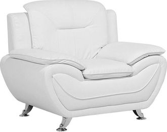 Beliani Sill&oacute;n Tapizado En Piel Sint&eacute;tica Blanca Con Coj&iacute;n Reposabrazos Patas Modernas De Metal Plateado Leira