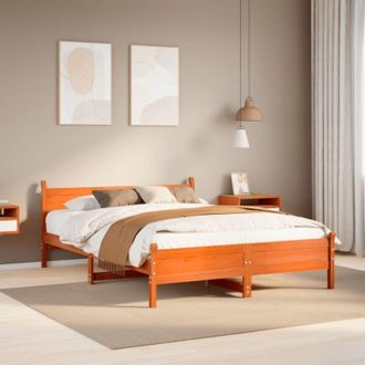 vidaXL Vidaxl - Cama Sin Colch&oacute;n Madera Maciza De Pino Marr&oacute;n Cera 140x200 Cm