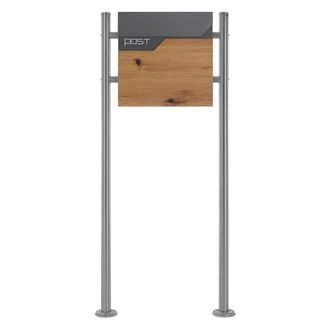ML Design Ecd Germany Buz&oacute;n De Correo Antracita / Madera Con Soporte 120 Cm Plateado Para Cartas Con Compartimento Para Peri&oacute;dico 37 X 37 X 11 Cm Acero Inoxidab