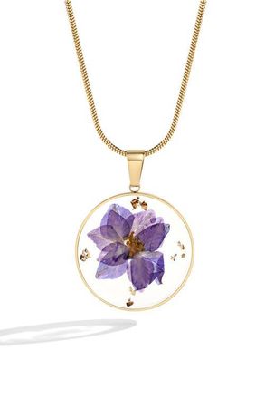 Mint & Lily Pressed Birth Flower Necklace in Gold-Tone /June Rose at Nordstrom