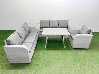 Fimous 5 Pieces Outdoor PE Rattan Garden Furniture with Side Table Light Grey