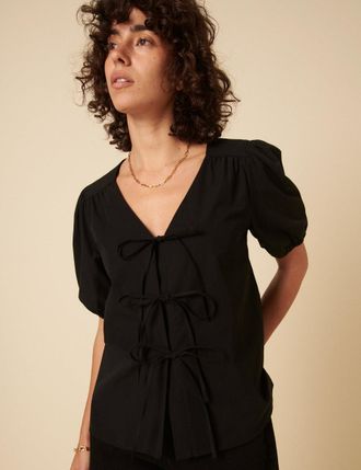 Nobody's Child Black Tie-Front Bernadetta Blouse