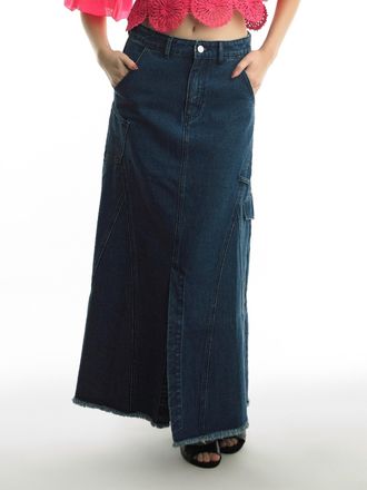Gracia Long Denim Skirt In Dark Wash
