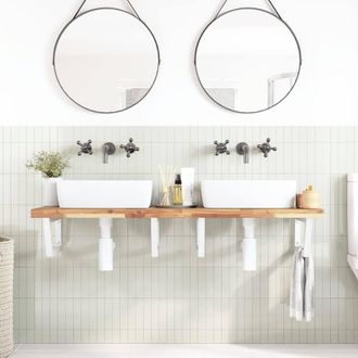 Berkfield Home Elegant Basin Shelf Wall Mounted Steel & Solid Wood Acacia in Brown