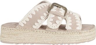 Mou Beige Jute Crochet Trim Adjustable Strap Suede Sandals