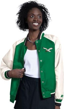 Starter Womens Starter Kelly Green/White Philadelphia Eagles Raglan Blitz Full-Snap Varsity Jacket at Nordstrom, Size Xx-Large