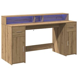 Berkfield Home Soft Desk with LED Lights Artisian Oak 160x55x91 cm Engineered Wood in Brown | Size: 160 x 55 x 91 cm