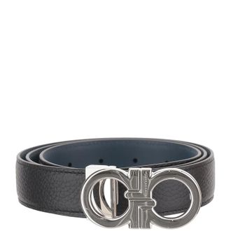 Ferragamo Black Double Hook Reversible Leather Belt