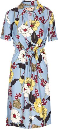 Marni Abito a fiori con scollo a V - Blu