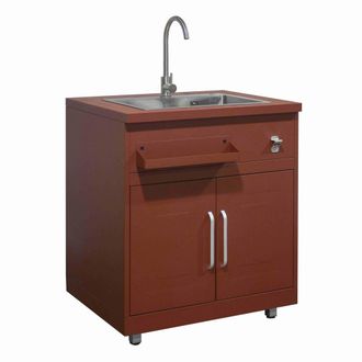 Oviala Mueble fregadero de dos puertas para cocina exterior, acabado ladrillo