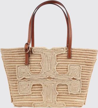 Tory Burch Borsa mini Ella in rafia crochet con logo Double T ricamato