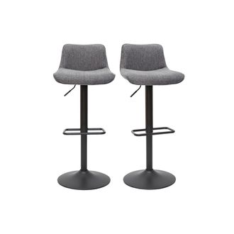 Miliboo Miliboo - Set De 2 Taburetes De Cocina Regulables Y Giratorios 360&ordm; De Tejido Efecto Aterciopelado Gris Y Metal Negro Boost