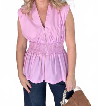 Entro Peplum Hem Zip Up Top In Watermelon