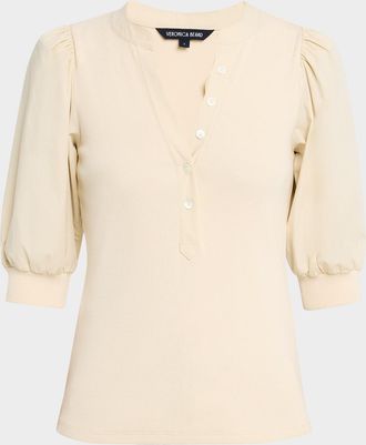 Veronica Beard Coralee Puff Sleeve Button-Front Top