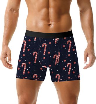 Generic Ugly Christmas Boxer for Men Novelty Candy Cane Print Underpants Comfortable Stretchable Underwear Personalised Boxer Shorts Moisture-Wicking Trunks D