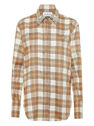 Philipp Plein strass-embellished checked shirt - Neutrals