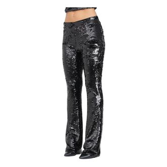 A|X Armani Exchange Broeken, Dames, Zwart, L, Pailletten, Pailletten Hoge Taille Flare Broek