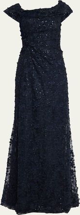 Teri Jon Asymmetric Sequin Lace Gown