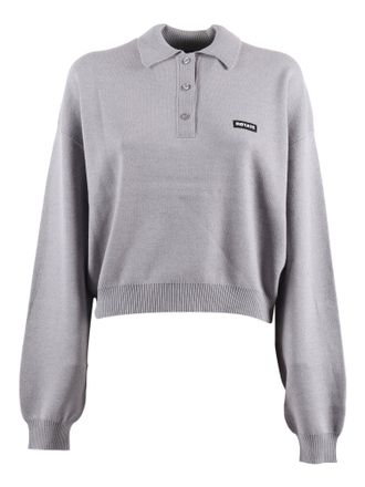 Rotate Grey Alloy Slinky Knit Polo Shirt