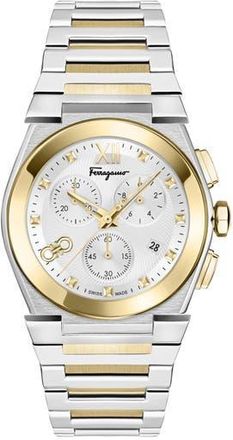Ferragamo Vega Chronograph Swiss Quartz Bracelet Watch, 40mm in White/Two Tone at Nordstrom Rack