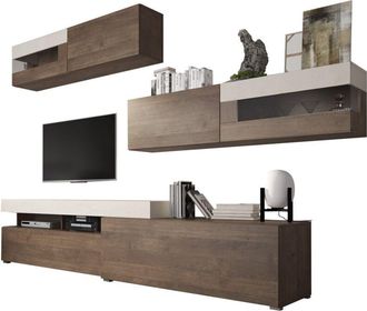 Dmora Parete Attrezzata Giacosa, Mobile Soggiorno Modulabile, 6 Ante, Apertura Battente, a Ribalta, Marrone Noce