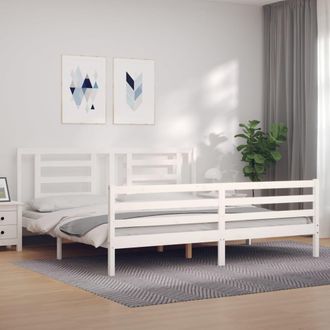 vidaXL Vidaxl - Estructura De Cama Con Cabecero Madera Maciza Blanco 200x200 Cm