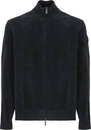 Roberto Ricci Design Blue Velvet High Neck Zip Cardigan
