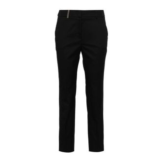 PESERICO Broeken, Dames, Zwart, 2Xl, Katoen, Zwarte op maat gemaakte broek met reli&euml;f afwerking