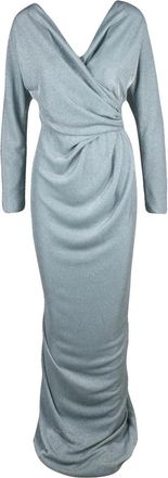 Rhea Costa Aquamarine Polyamide Draped Mermaid Dress