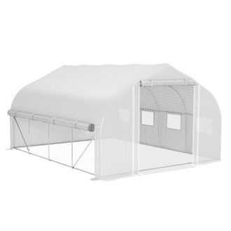 OUTSUNNY 4 x 3(m) Walk-in Tunnel Greenhouse - Roll Up Sidewalls - Mesh Door | TJ Hughes White