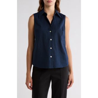 Vince Sleeveless Cotton Blend Button-Up Shirt in Coastal at Nordstrom Rack, Size X-Small
