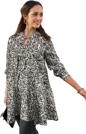 Jessica London Georgette Button Front Tunic in Ivory Stencil Floral at Nordstrom, Size 28