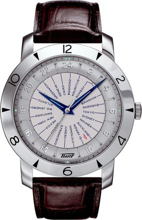 Tissot Heritage Navigator Automatic Leather Strap Watch, 43mm in Brown/Silver at Nordstrom Rack