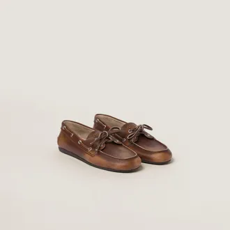 Miu Miu Unlined bleached leather boat shoes