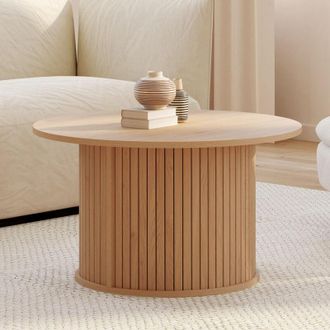 IDMarket Table basse ronde 70 cm ROMIE effet lattes