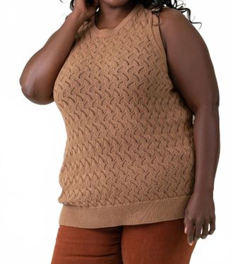 Minnie Rose Cotton Cashmere Pointelle Tank In Camel