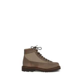 Brunello Cucinelli Brown Calf Leather Bos Taurus Lace-Up Mens Boots