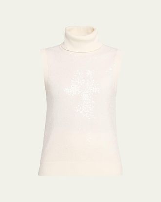 Michael Kors Sequined Sleeveless Cashmere Turtleneck