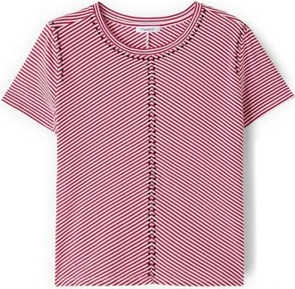 Motivi Gestreept T-shirt met Micro Studs - Dames - T-shirts - Rood - XS - Katoen - Tops