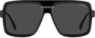 Carrera Victory 58mm Rectangular Flat Top Sunglasses in Ruthenium Black/Grey Polar at Nordstrom