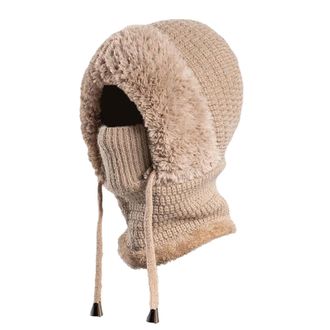 Generic Warm Knitted Headwear Bobble Hat Beanie Hat Womens Winter Knitted Hat Warm Cycling Ski Women Windproof Hood Heavyweight Thermal Mens Hat (Khaki, One S