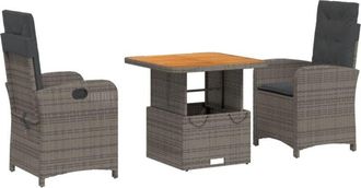 vidaXL Vidaxl - Set Comedor De Jard&iacute;n 3 Piezas Con Cojines Rat&aacute;n Sint&eacute;tico Gris