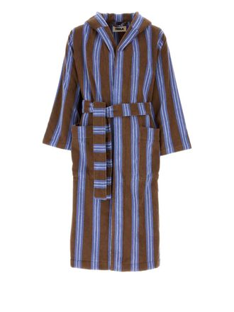 Tekla hooded striped bath robe - Brown