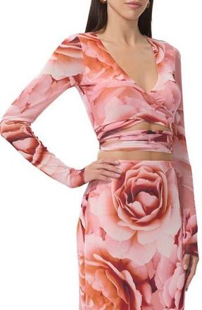 AFRM Halsey Wrap Mesh Crop Top in Peach Roses at Nordstrom Rack, Size X-Large